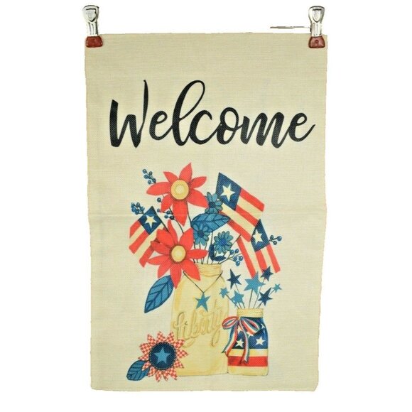 Welcome 12 x 18 inches Americana Double Sided Nylon Burlap Garden Flag - Picture 1 of 2